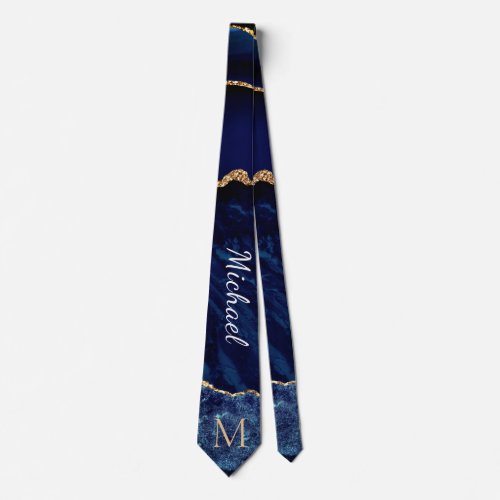 Navy Blue Gold Marble Custom Letter Your Name Tie