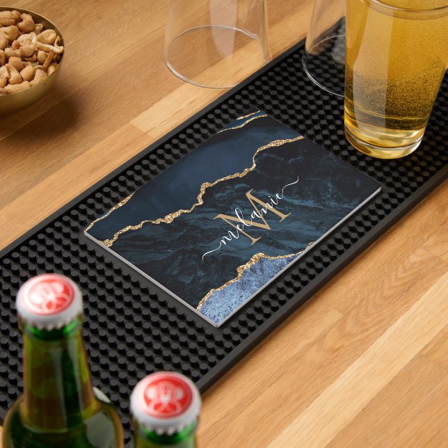 Navy Blue Gold Marble Custom Name Letter Bar Mat (Insitu (Bar 2))