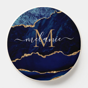 Navy Blue Gold Marble Custom Name Letter PopSocket