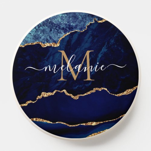 Navy Blue Gold Marble Custom Name Letter PopSocket