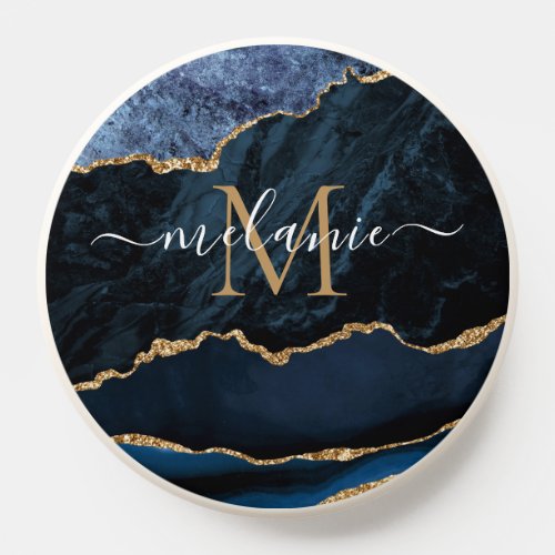 Navy Blue Gold Marble Custom Name Letter PopSocket