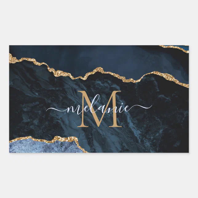 Navy Blue Gold Marble Custom Name Letter Sticker | Zazzle