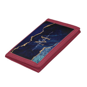 Navy Blue Gold Marble Custom Name Letter Wallet