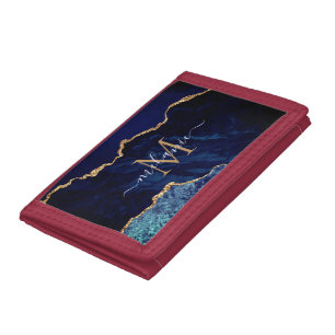 Navy Blue Gold Marble Custom Name Letter Wallet