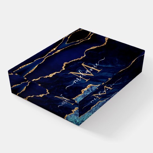 Navy Blue Gold Marble Customized Paperweight Gift