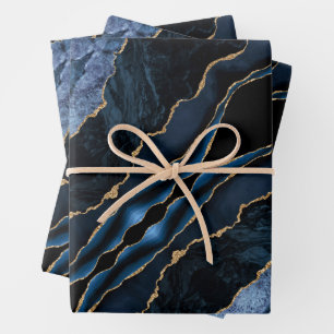 Navy Blue Gold Marble Gift Wrapping Paper Sheets