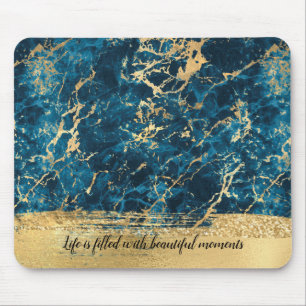 Navy Blue Gold Marble Glitz Mouse Pad