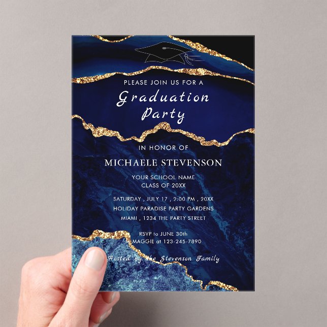 Navy Blue Gold Marble Graduation Invitation (Insitu (Handheld))