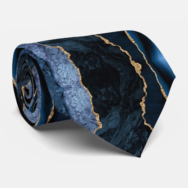 Navy Blue Gold Marble Neck Tie (Rolled)