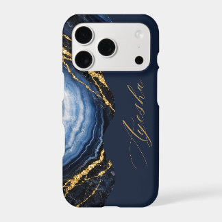 "Navy Blue Gold Marble Personalized iPhone Case" 17 Pro Case
