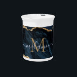 Navy Blue Gold Marble Pitcher Custom Name Letter<br><div class="desc">Personalized Custom Letter and Name Pitchers with Agate Navy Blue Gold Glitter Marble Pitcher - Your Birthday - Anniversary or Wedding Gift / Suppliest - Add Your Letter / Name - Text or Remove - Make Your Special Pitcher Gift - Resize and move or remove and add text / elements...</div>