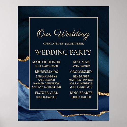Navy Blue Gold Marble Wedding Party  Poster