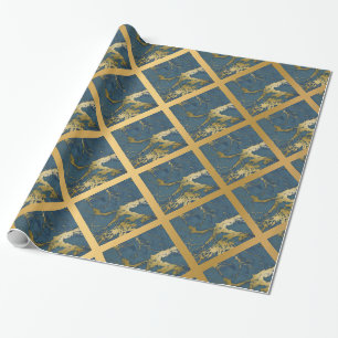 NAVY BLUE GOLD MARBLE WEDDING WRAP WRAPPING PAPER