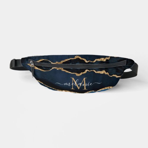 Navy Blue Gold Marble Your Letter Name Fanny Pack