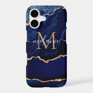 Navy Blue Gold Marble Your Letter Name iPhone Case