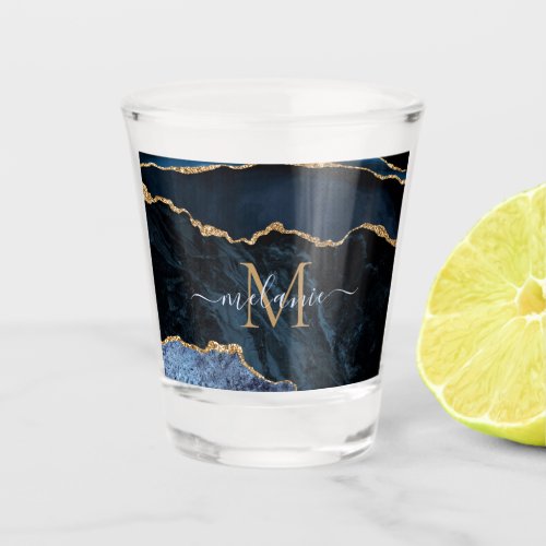 Navy Blue Gold Marble Your Letter Name Shot Glass