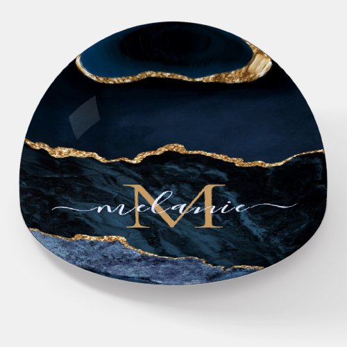 Navy Blue Gold Marble Your Name Letter Paperweight