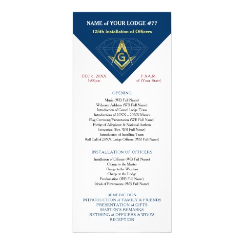 Navy Blue Gold Masonic Installation Template Cards