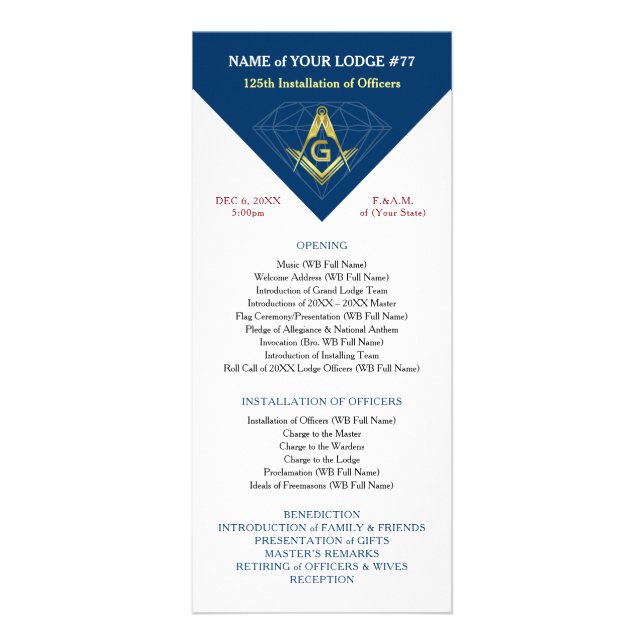 Navy Blue Gold Masonic Installation Template Cards (Front)
