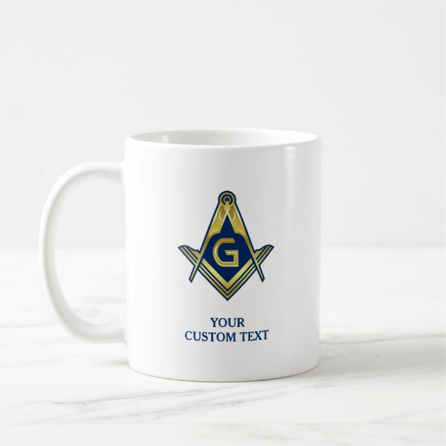 Navy Blue Gold Masonic Mugs | Freemason Home Gifts (Left)