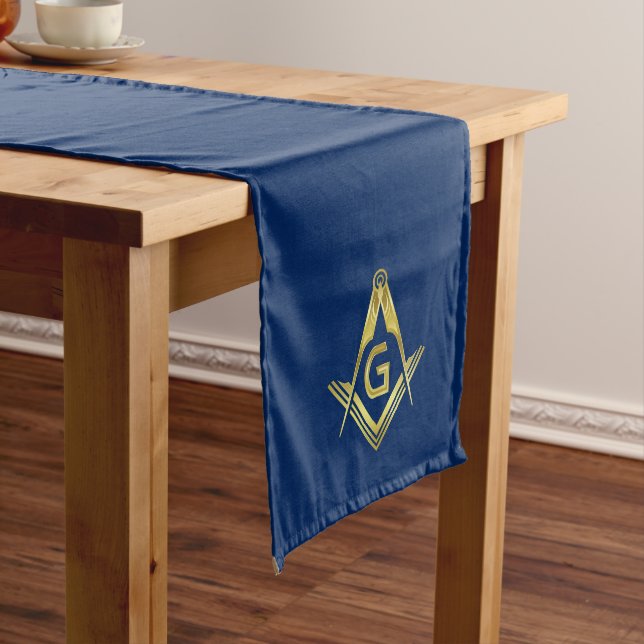 Navy Blue & Gold Masonic Table Runners | Freemason (In Situ)