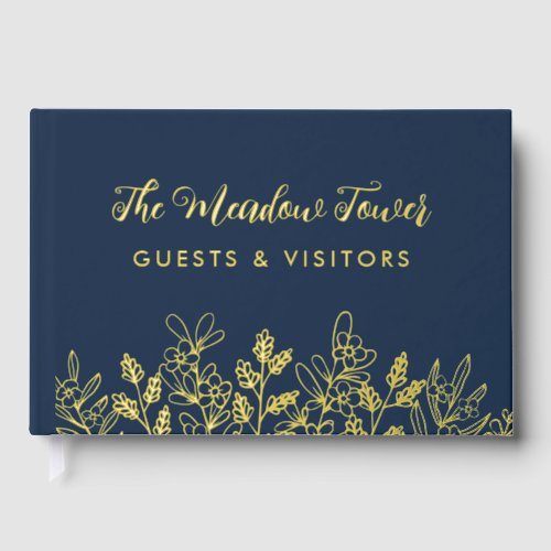 Navy Blue Gold Meadow Flowers BnB Cottage Guest Book