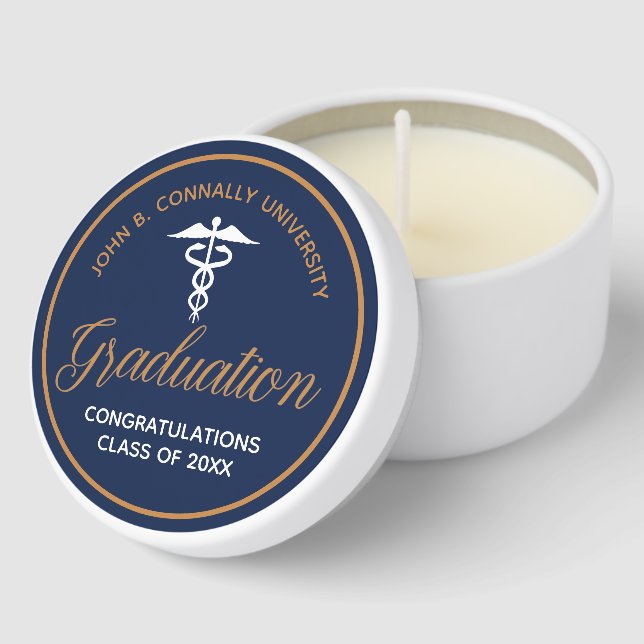 Navy Blue Gold Medical Caduceus Graduation Party Mini Candle Favors (Corner)