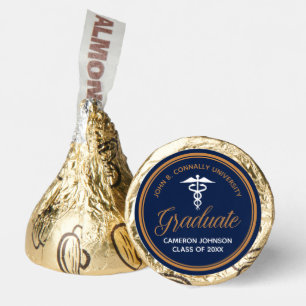Navy Blue Gold Medical School Graduate Caduceus Hershey®'s Kisses®
