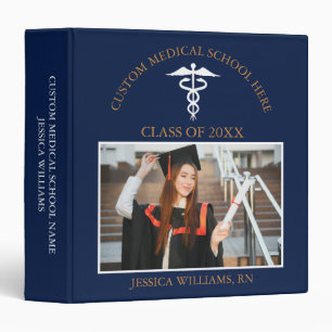 Navy Blue Gold Medical School Graduate Photo Album 3 Ring Binder
