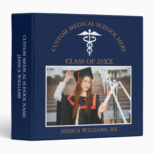 Navy Blue Gold Medical School Graduate Photo Album 3 Ring Binder