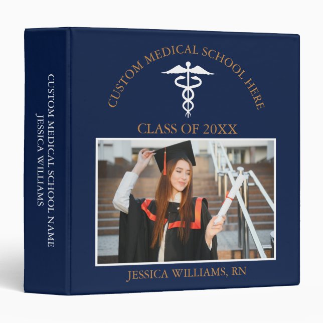 Navy Blue Gold Medical School Graduate Photo Album 3 Ring Binder (Front/Spine)