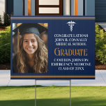 Navy Blue Gold Medical School Graduate Photo Yard Sign