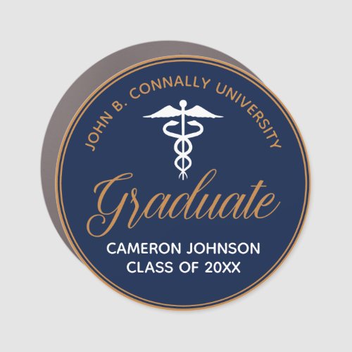 Navy Blue Gold Medical School Graduation Car Magnet