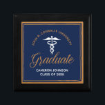 Navy Blue Gold Medical School Graduation Gift Box<br><div class="desc">This chic navy blue and gold custom medical school graduation gift box features classy white typography under a medical caduceus and your college name for the class of 2024. Customize with your graduating year under the elegant calligraphy for a great personalized university graduate keepsake present.</div>