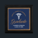 Navy Blue Gold Medical School Graduation Gift Box<br><div class="desc">This chic navy blue and gold custom medical school graduation gift box features classy white typography under a medical caduceus and your college name for the class of 2024. Customize with your graduating year under the elegant calligraphy for a great personalized university graduate keepsake present.</div>