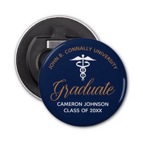 Navy Blue Gold Medical School Graduation Keepsake Bottle Opener