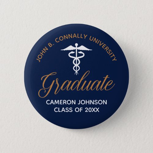 Navy Blue Gold Medical School Graduation Keepsake Button