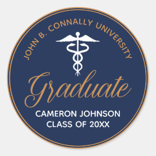 Navy Blue Gold Medical School Graduation Keepsake Classic Round Sticker