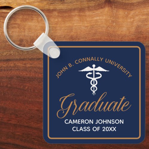 Navy Blue Gold Medical School Graduation Keepsake Keychain