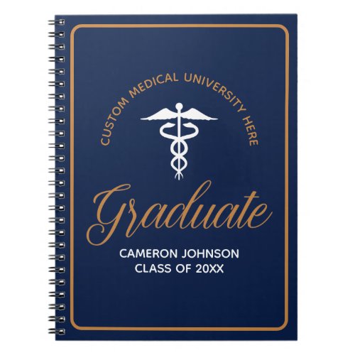 Navy Blue Gold Medical School Graduation Keepsake Notebook