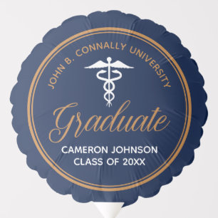 Navy Blue Gold Medical School Graduation Party Balloon