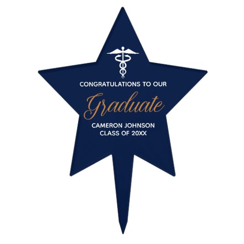 Navy Blue Gold Medical School Graduation Party Cake Topper
