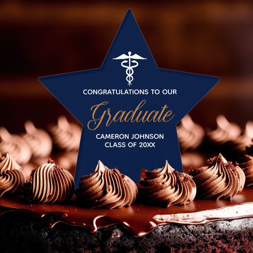 Navy Blue Gold Medical School Graduation Party Cake Topper