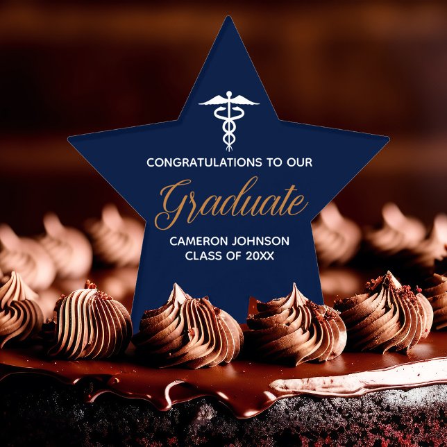 Navy Blue Gold Medical School Graduation Party Cake Topper (Creator Uploaded)