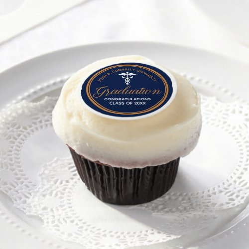 Navy Blue Gold Medical School Graduation Party Edible Frosting Rounds