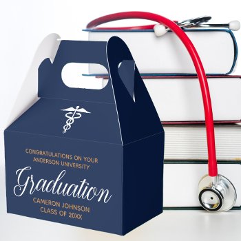 Navy Blue Gold Medical School Graduation Party Favor Boxes by epicdesigns at Zazzle