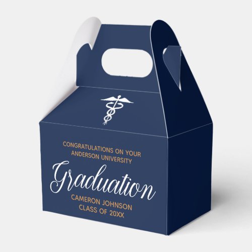 Navy Blue Gold Medical School Graduation Party Favor Boxes
