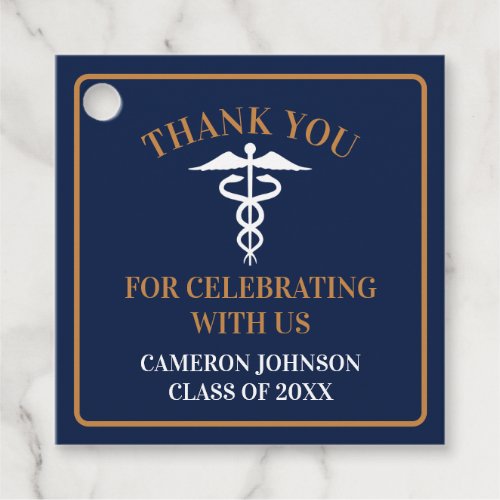 Navy Blue Gold Medical School Graduation Party Favor Tags