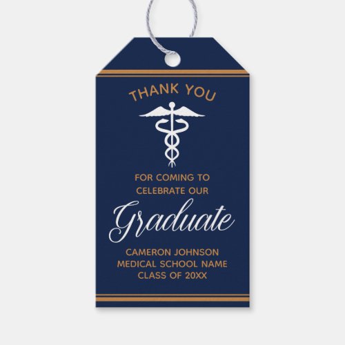 Navy Blue Gold Medical School Graduation Party Gift Tags
