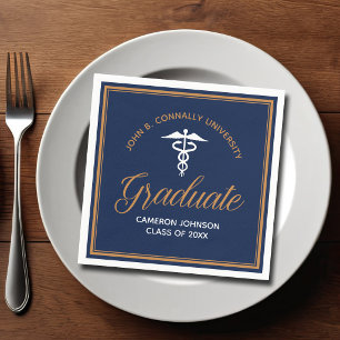 Navy Blue Gold Medical School Graduation Party Napkins